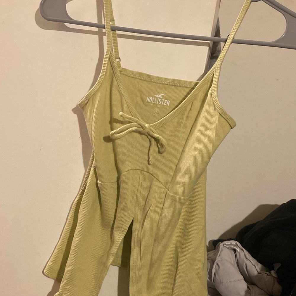Hollister Olive Ribbed Tie-Front Tank